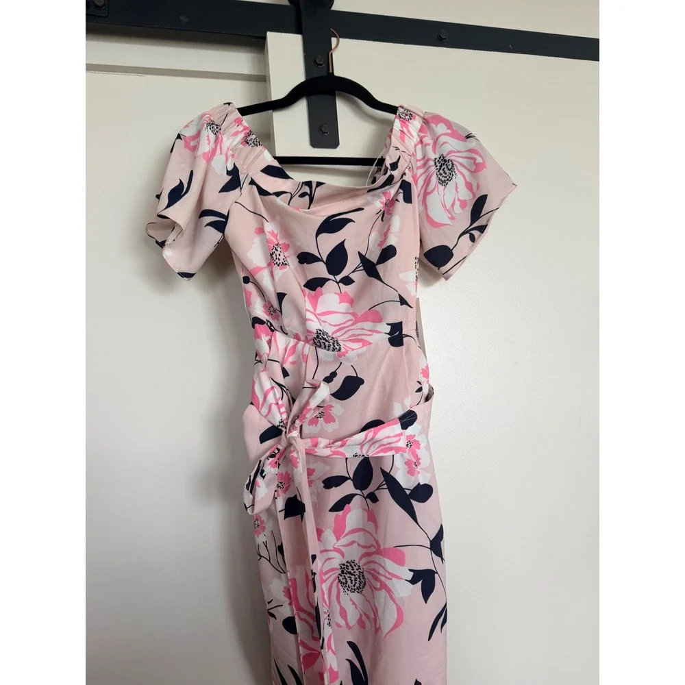 Eliza J Pink Floral Off the Shoulder Tie Waist Sheath Dress EJ8P7885 Mens 2P - Picture 3 of 6
